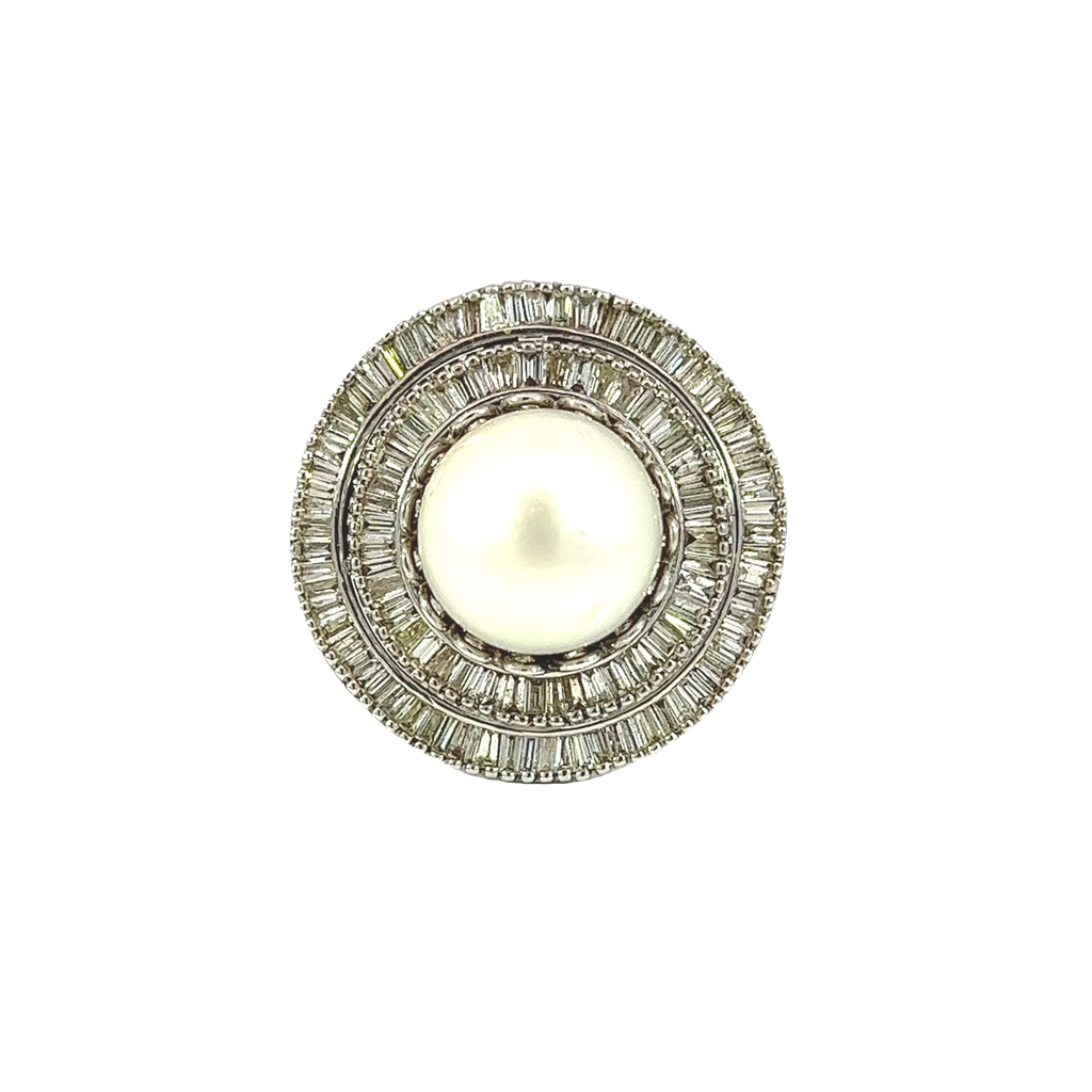 14K White Gold Diamond and Pearl Cocktail Ring
