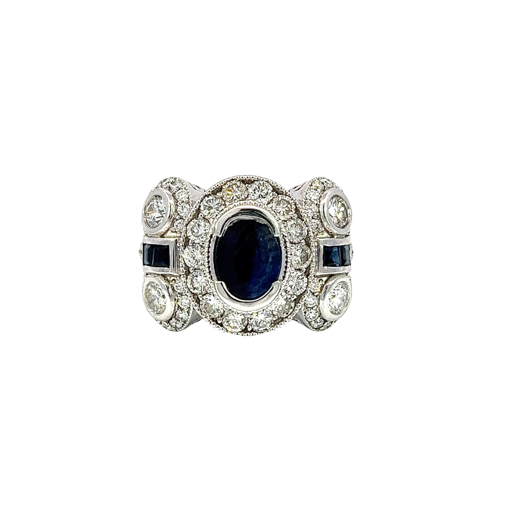 14K White Gold Diamond and Sapphire Cocktail Ring