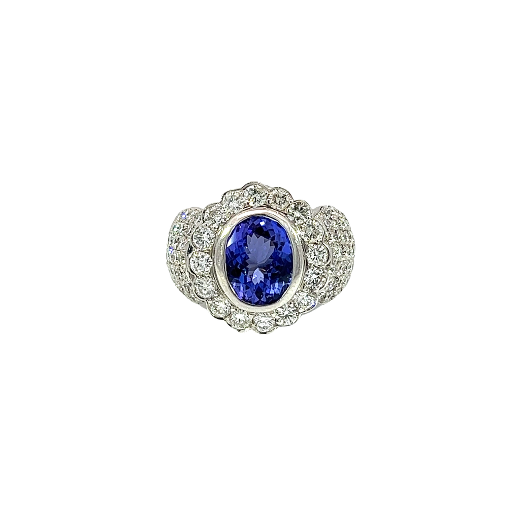 14K White Gold Diamond and Tanzanite Cocktail Ring