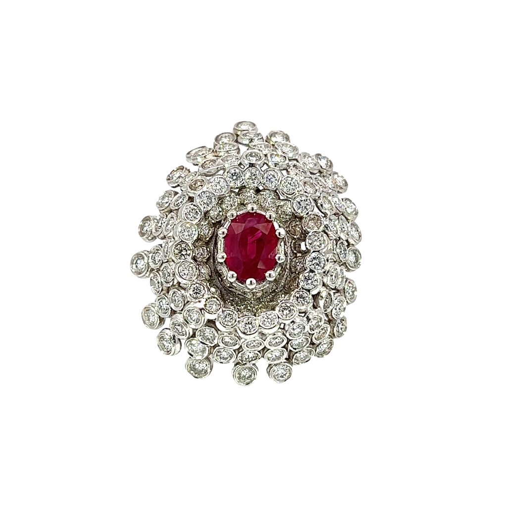 14K White Gold Diamond and Ruby Cocktail Ring