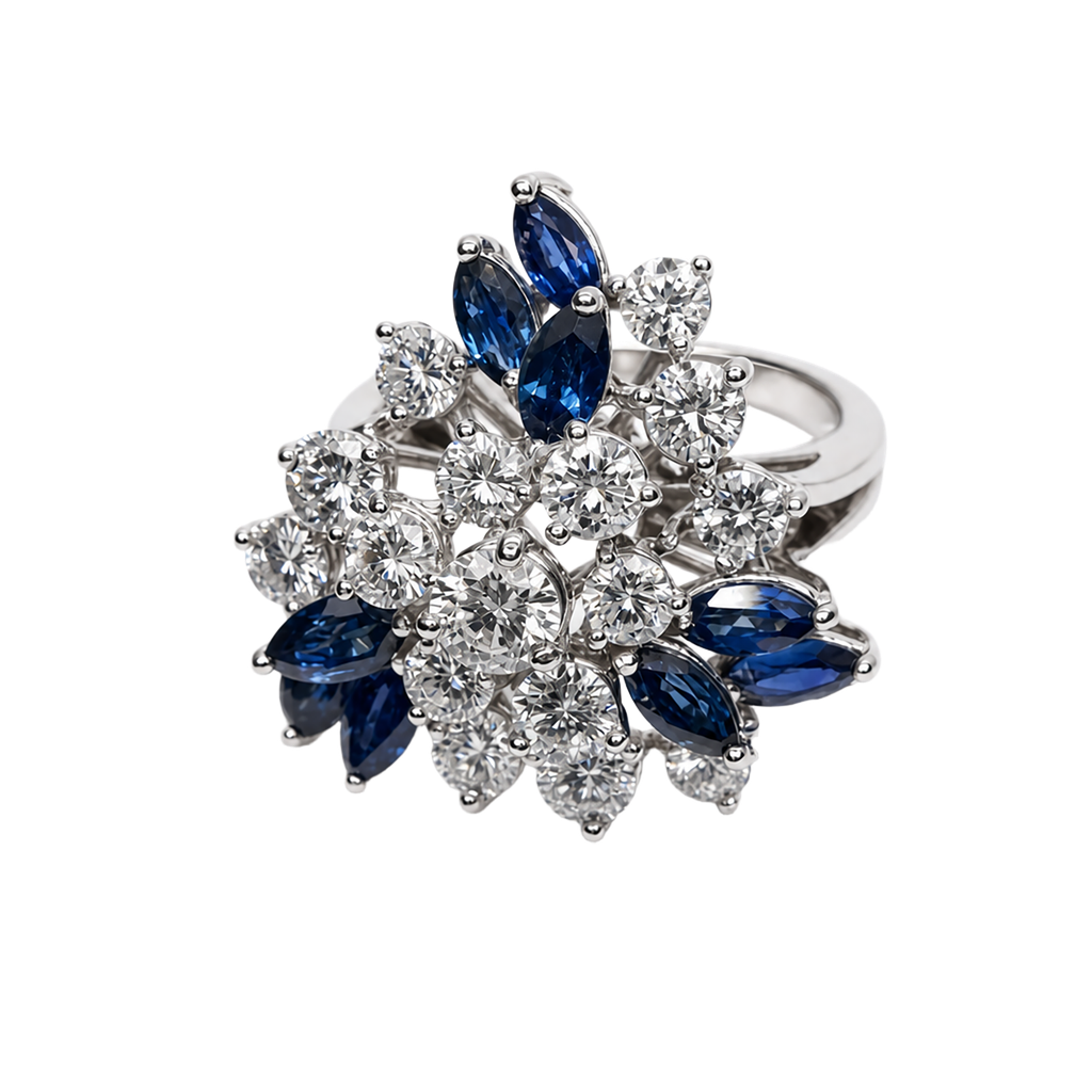 14K White Gold Diamond and Sapphire Cocktail Ring