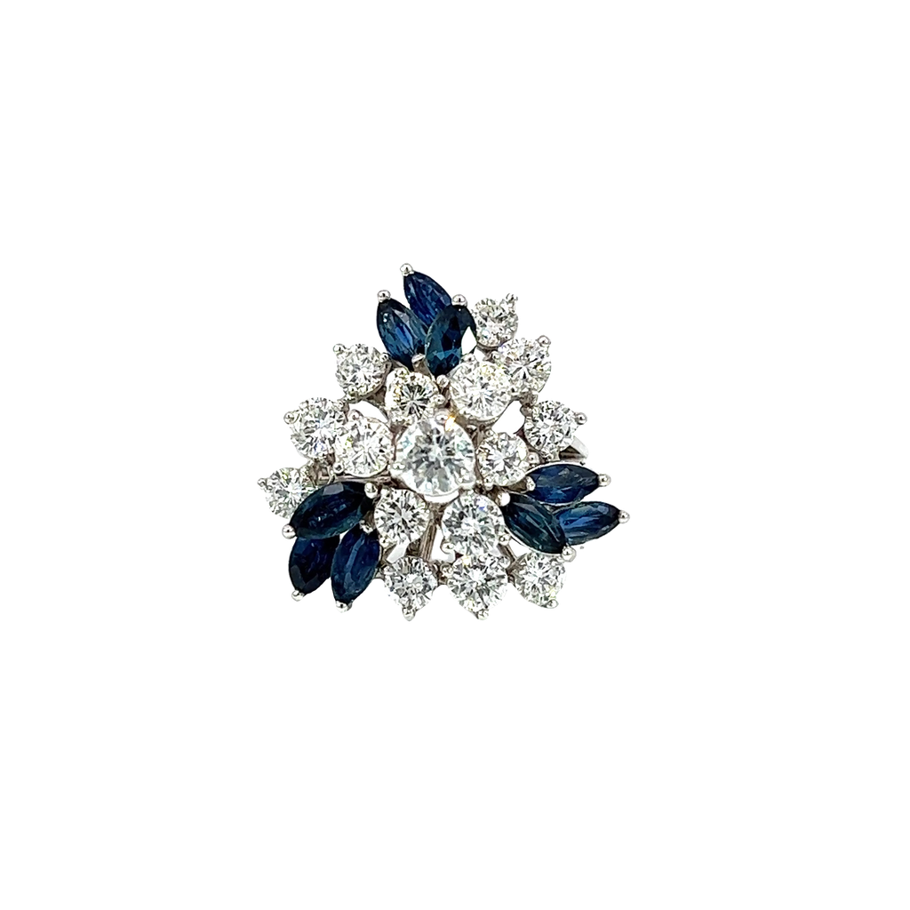 14K White Gold Diamond and Sapphire Cocktail Ring