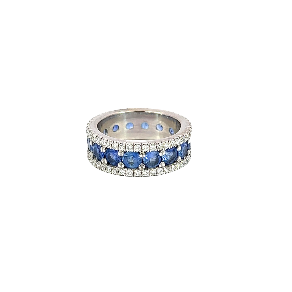 14K White Gold Diamond and Sapphire Band