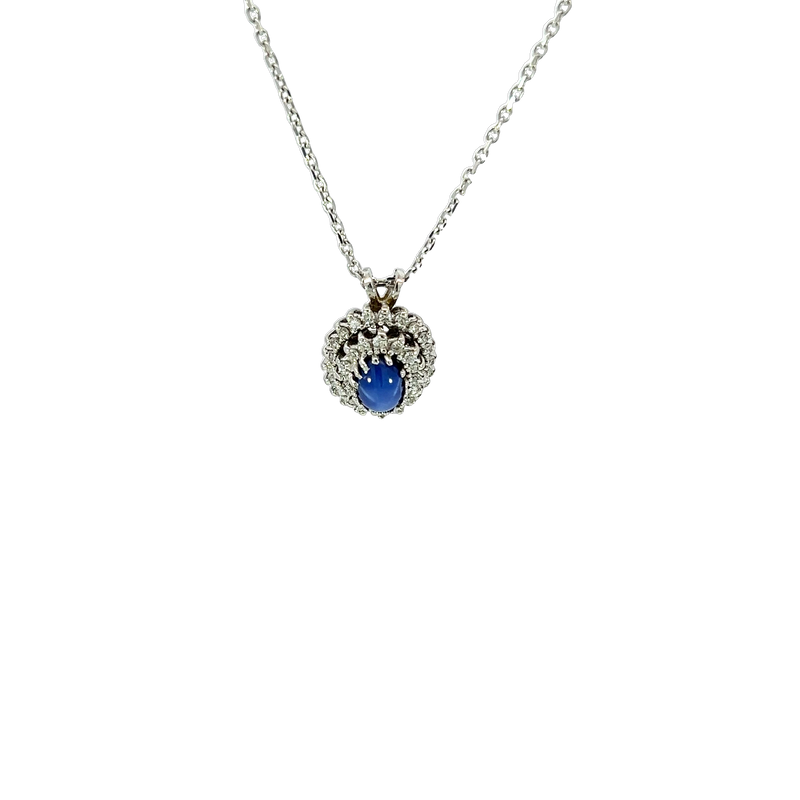 14K White Gold Blue Star Sapphire Diamond Pendant