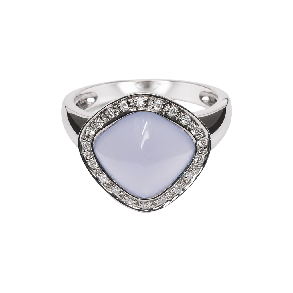 14K White Gold Chalcedony and Diamond Fashion Ring
