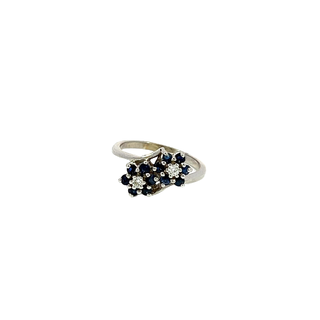 14K White Gold Diamond and Sapphire Fashion Ring