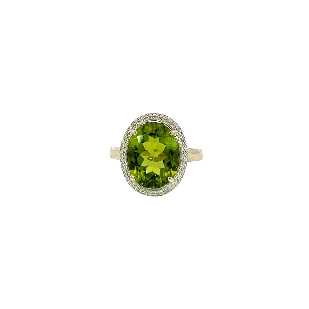 14K White Gold Diamond and Peridot Fashion Ring