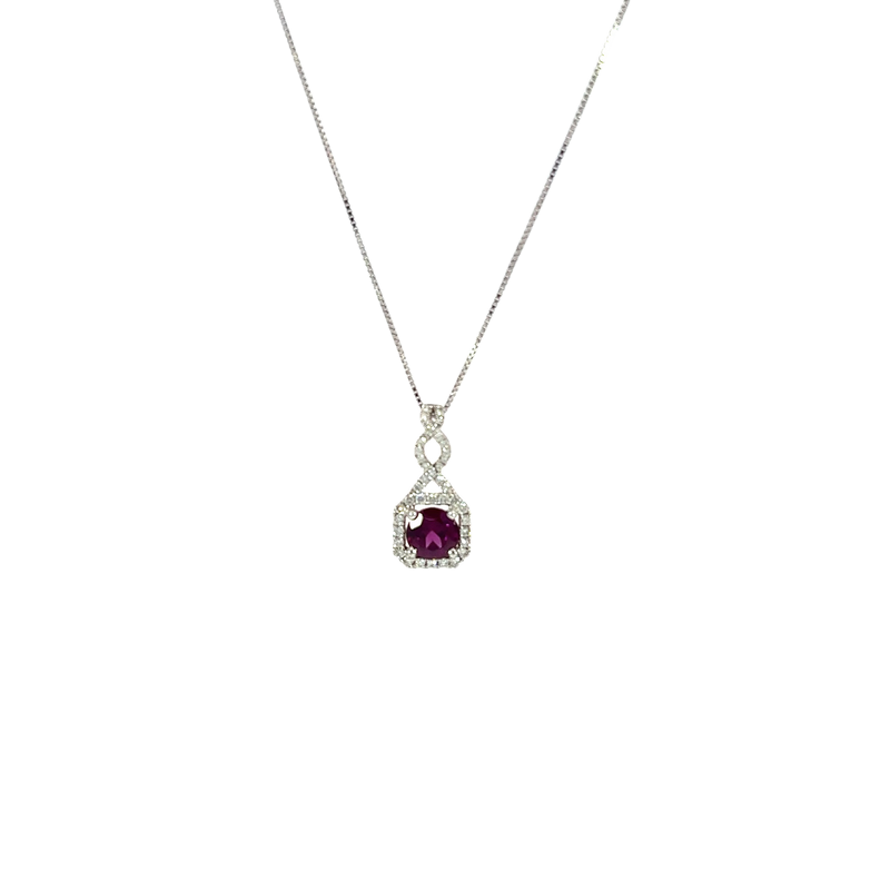 14K White Gold Diamond and Rubellite Pendant