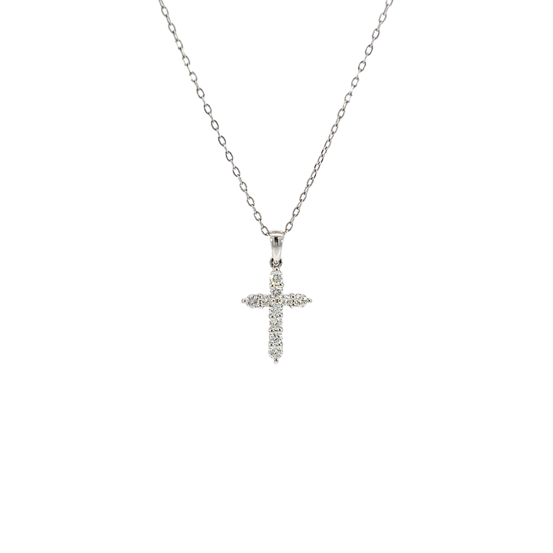 14K White Gold Diamond Cross Pendant