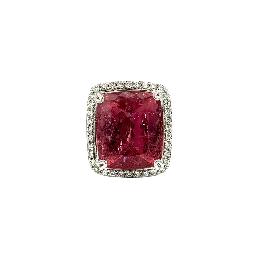 14K White Gold Diamond and Rubellite Cocktail Ring