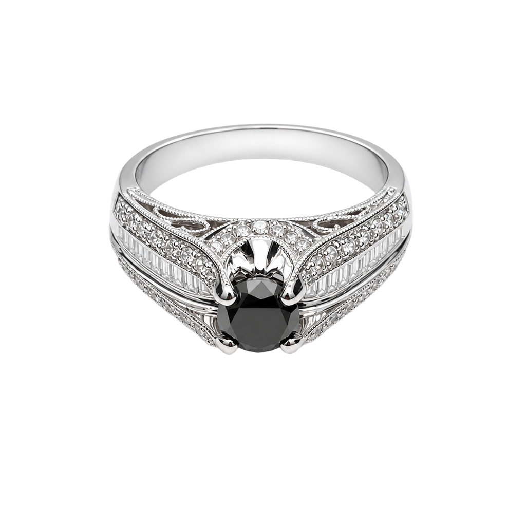 14K White Gold Black Diamond Ring