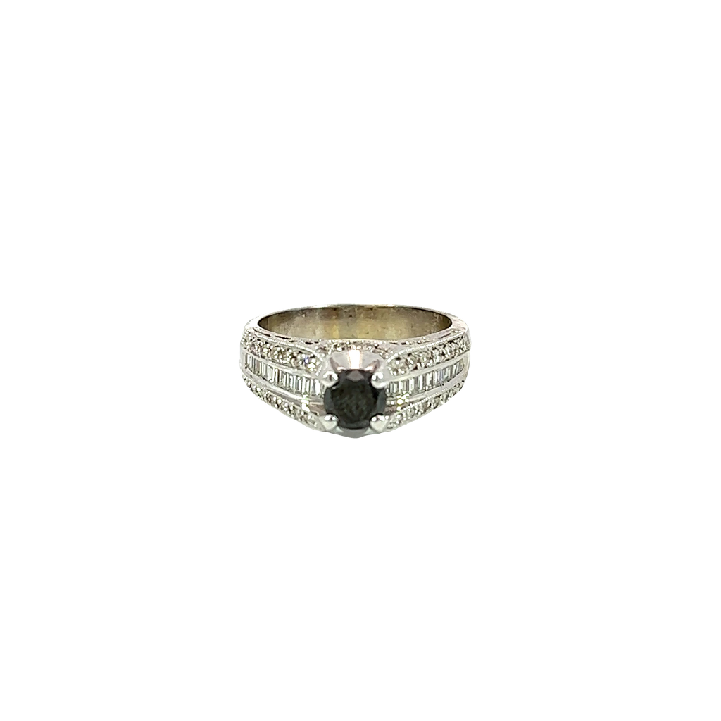 14K White Gold Black Diamond Ring
