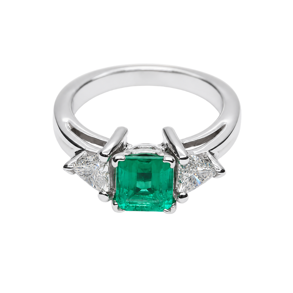 14K White Gold Diamond and Emerald Fashion Ring
