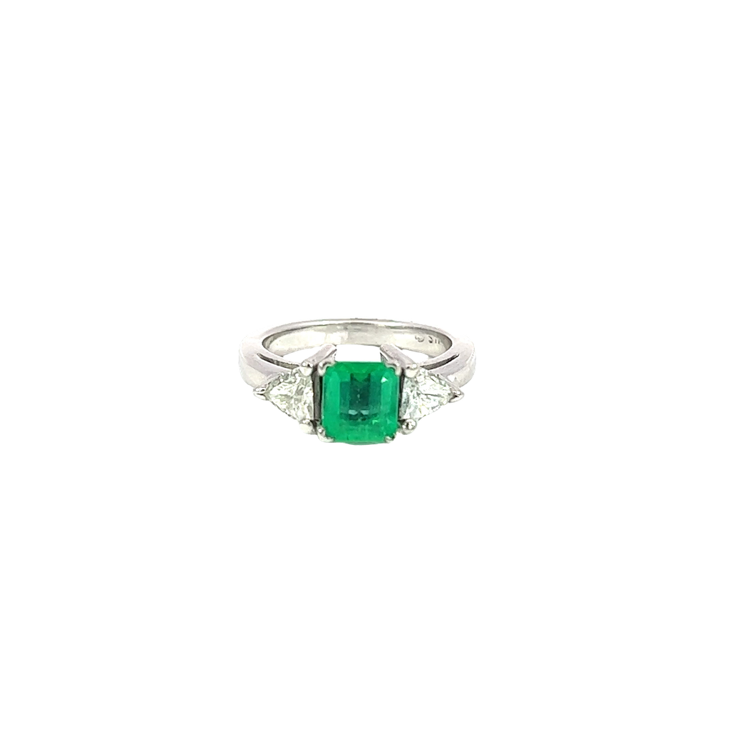 14K White Gold Diamond and Emerald Fashion Ring