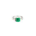 14K White Gold Diamond and Emerald Fashion Ring