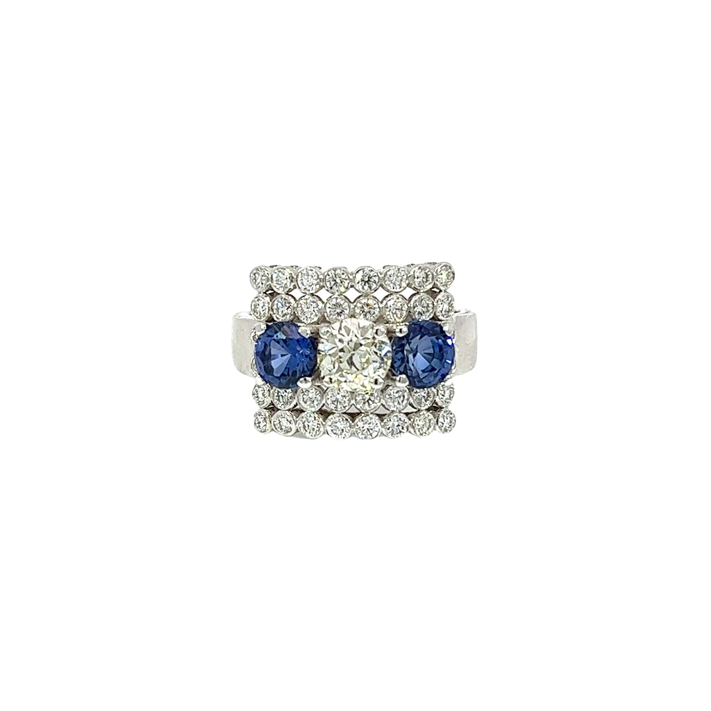 14K White Gold Diamond and Sapphire Cocktail Ring