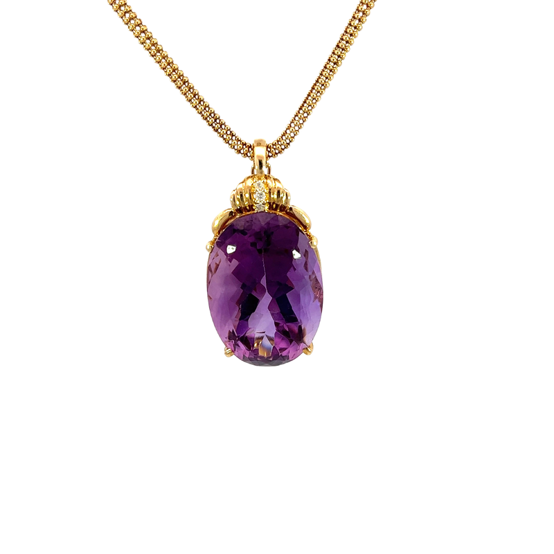 14K Yellow Gold Amethyst and Diamond Pendant
