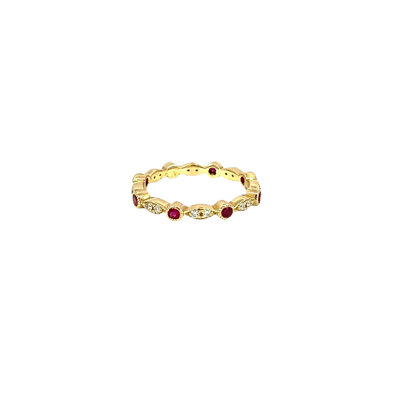 14K Yellow Gold Diamond and Ruby Stackable Ring