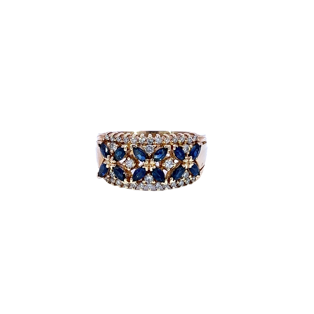 14K Yellow Gold Diamond and Sapphire Cocktail Ring