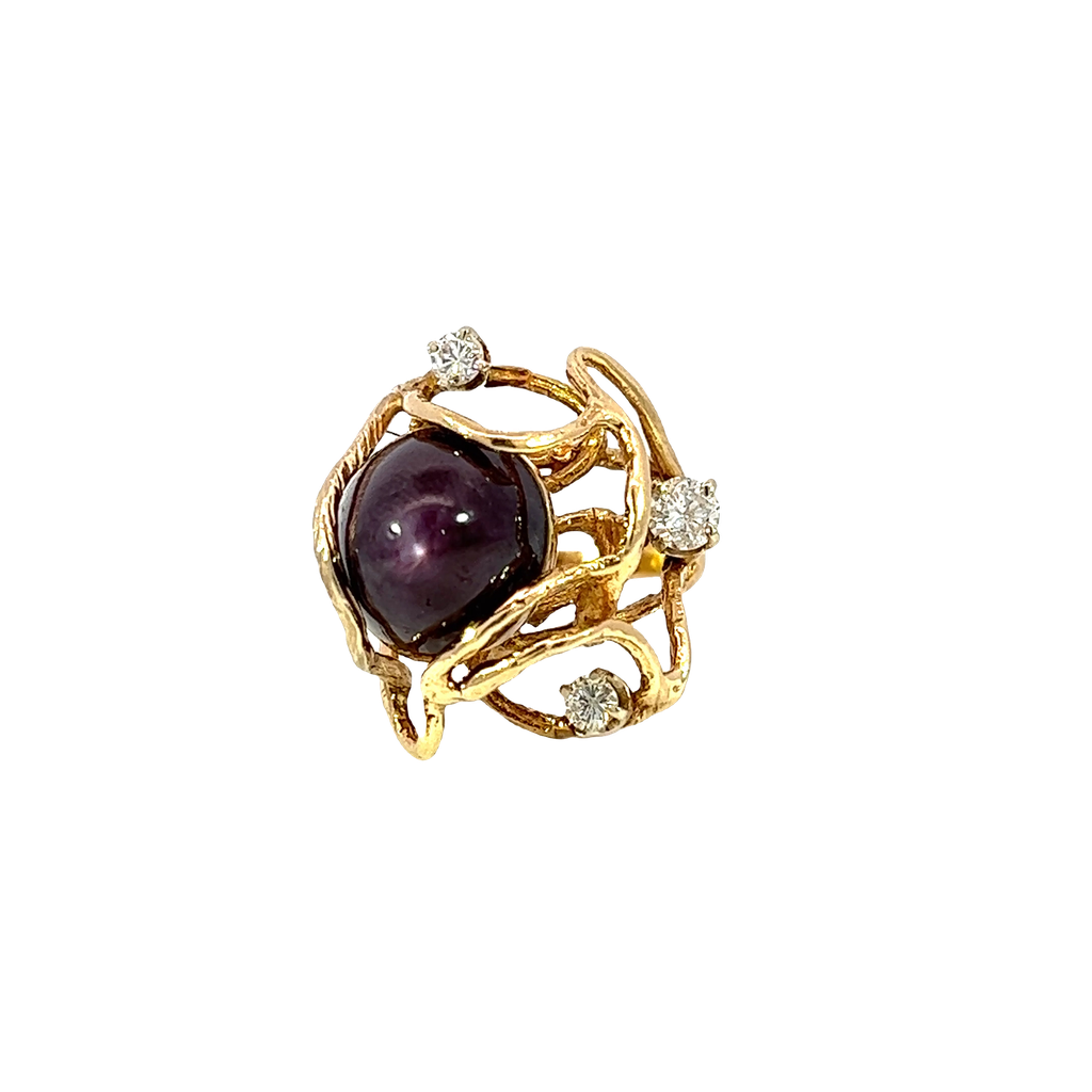 14K Yellow Gold Diamond and Ruby Cocktail Ring