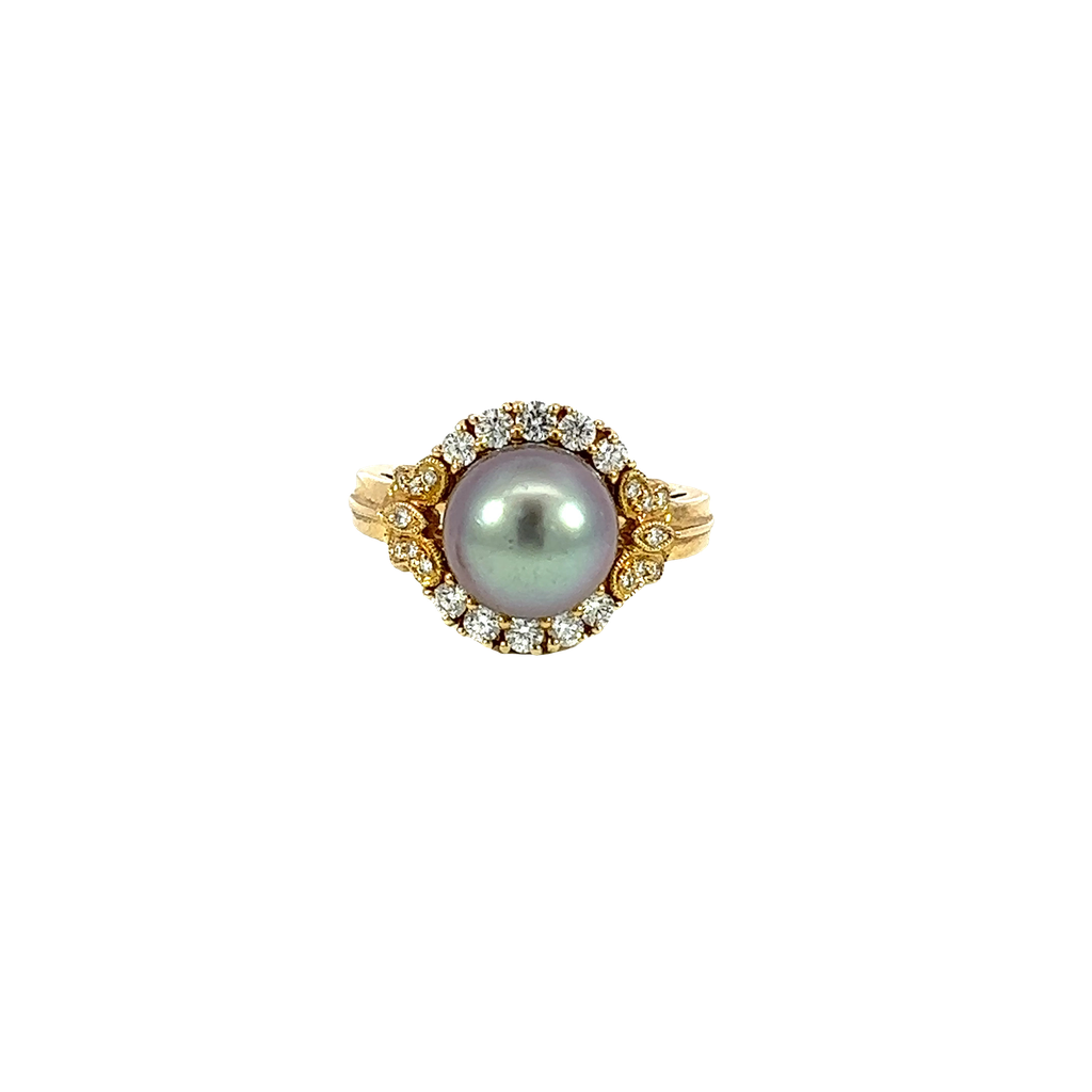 14K Yellow Gold Diamond and Pearl Fashion Ring