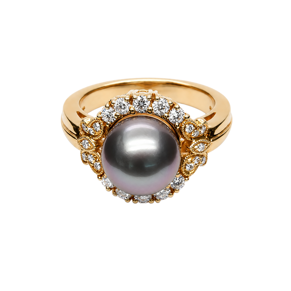 14K Yellow Gold Diamond and Pearl Fashion Ring