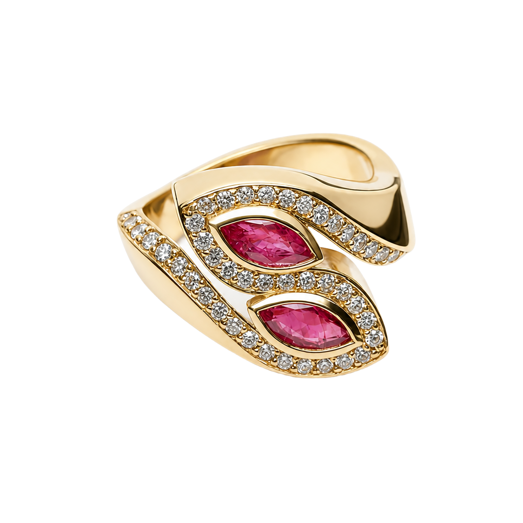 14K Yellow Gold Diamond and Ruby Cocktail Ring