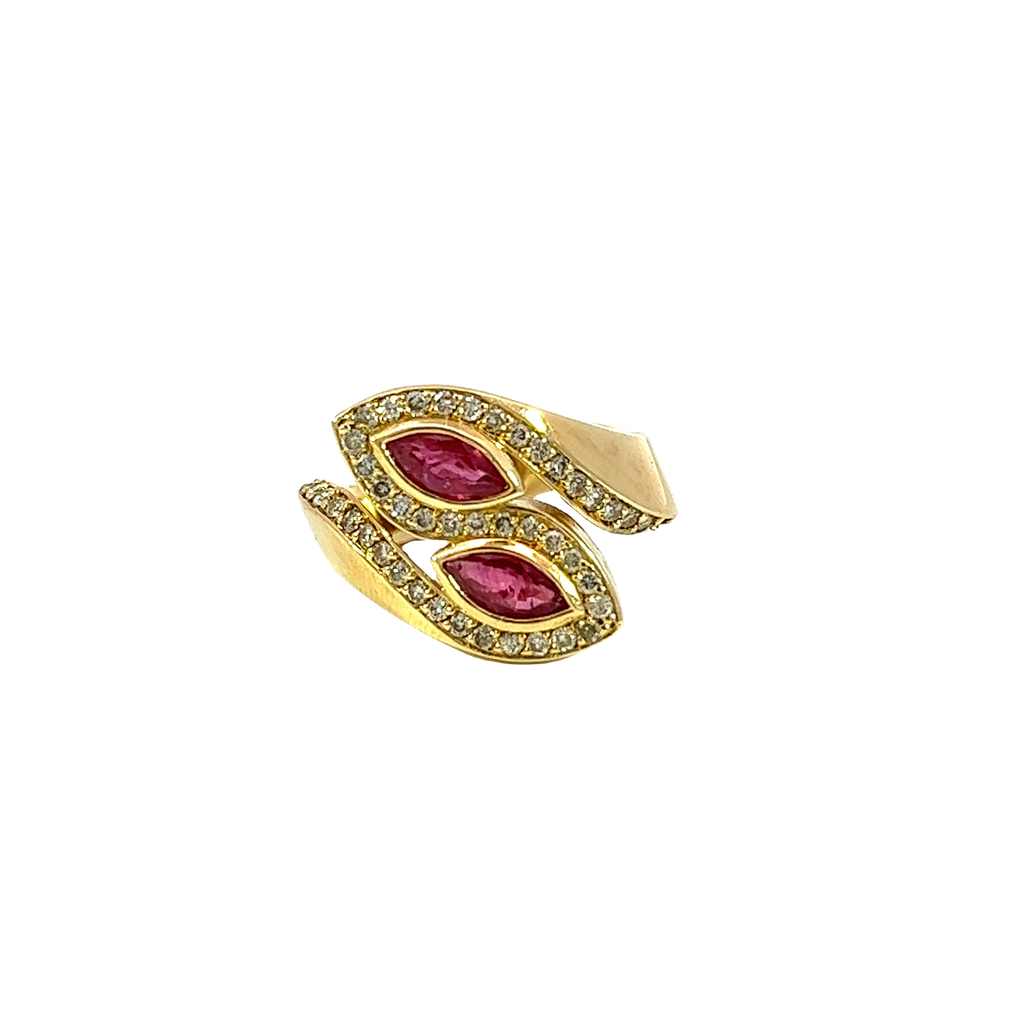 14K Yellow Gold Diamond and Ruby Cocktail Ring