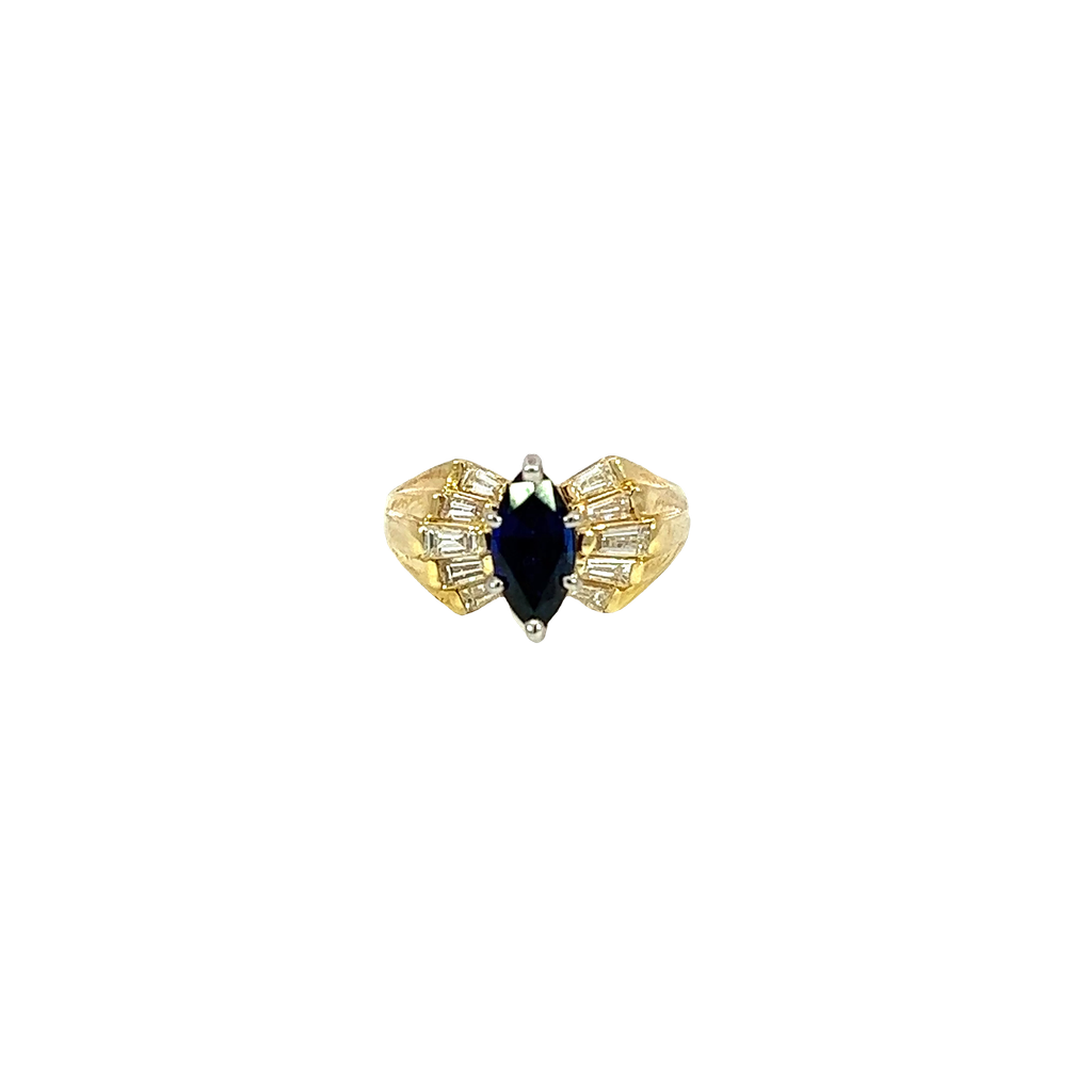 14K Yellow Gold Diamond and Sapphire Fashion Ring