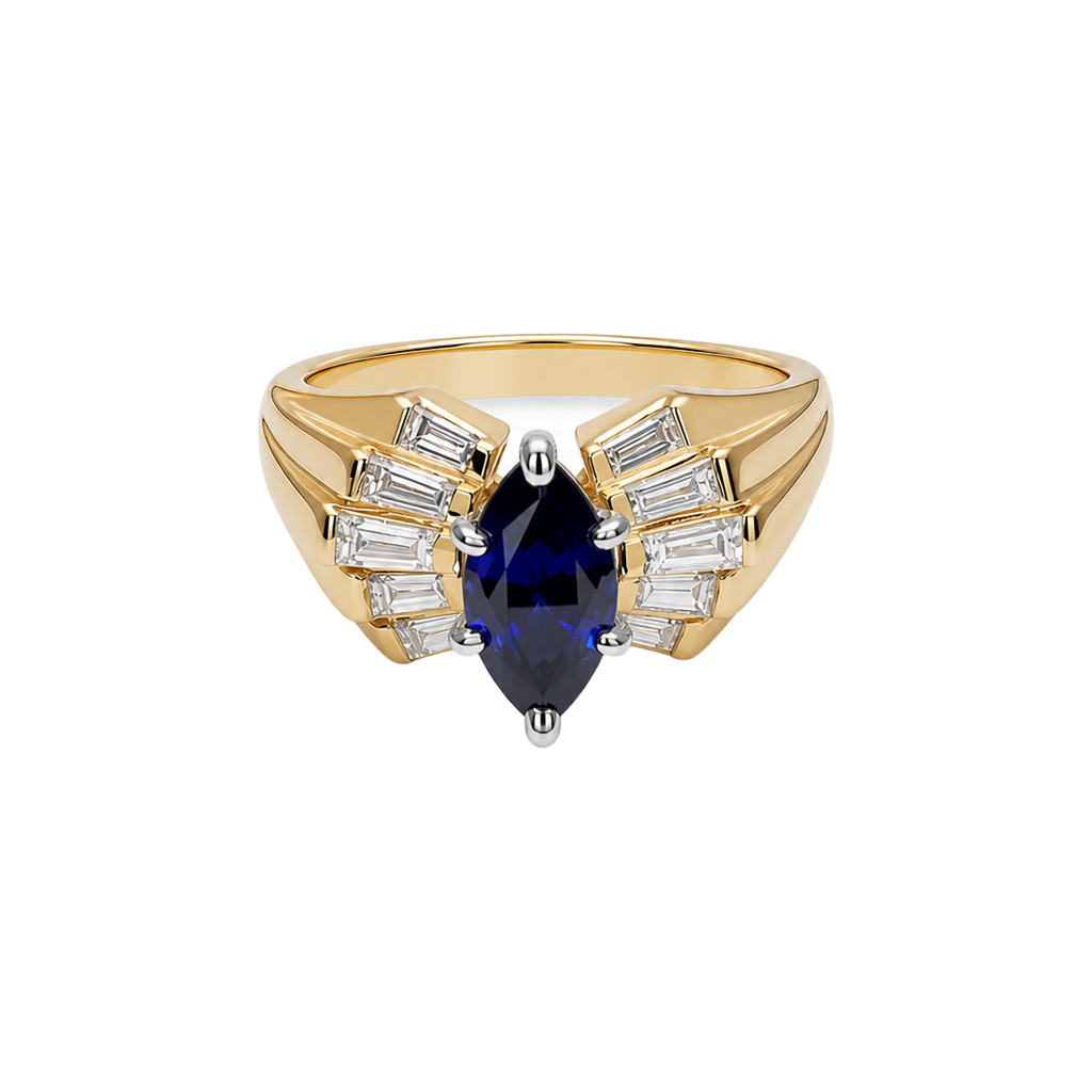 14K Yellow Gold Diamond and Sapphire Fashion Ring