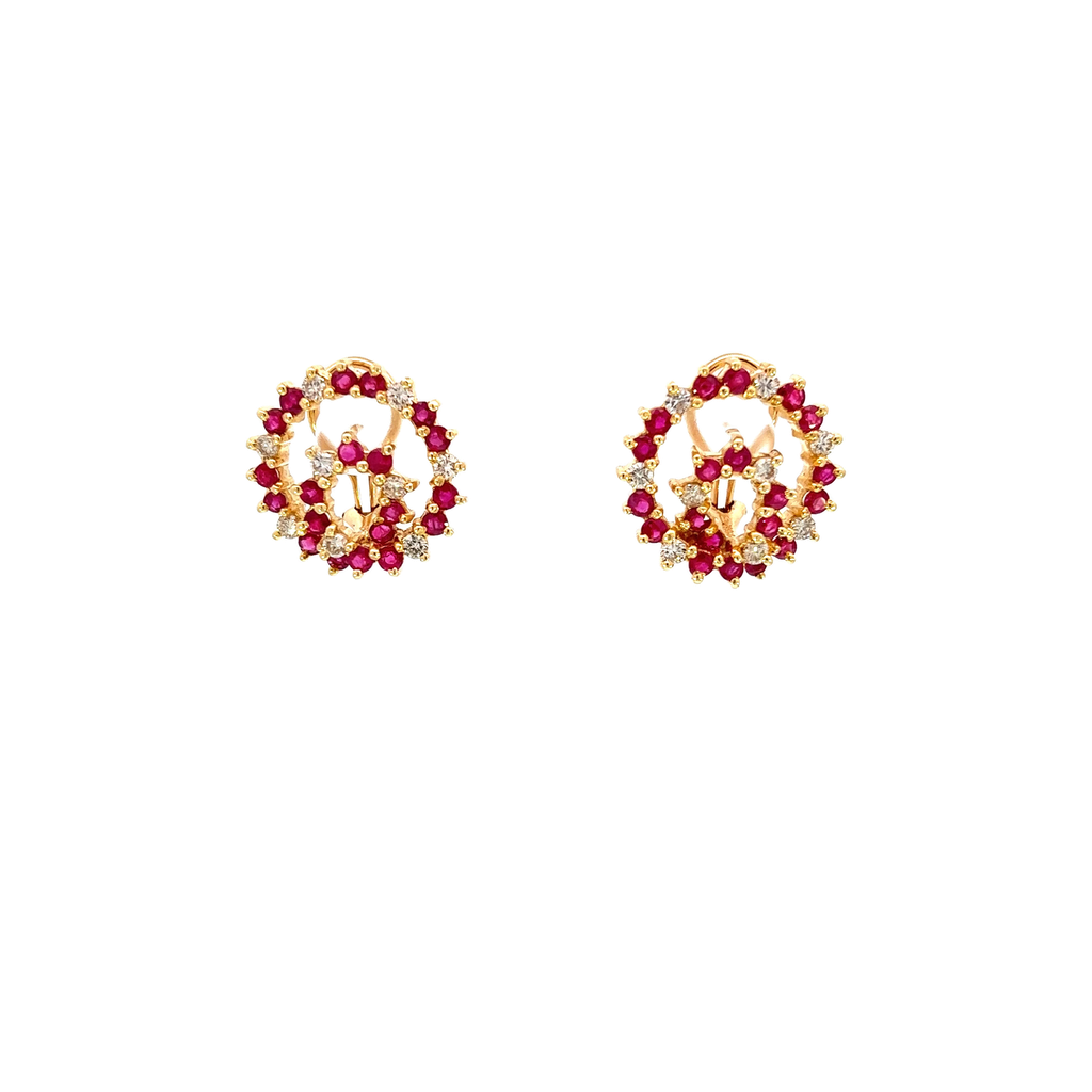 14K Yellow Gold Ruby and Diamond Earrings