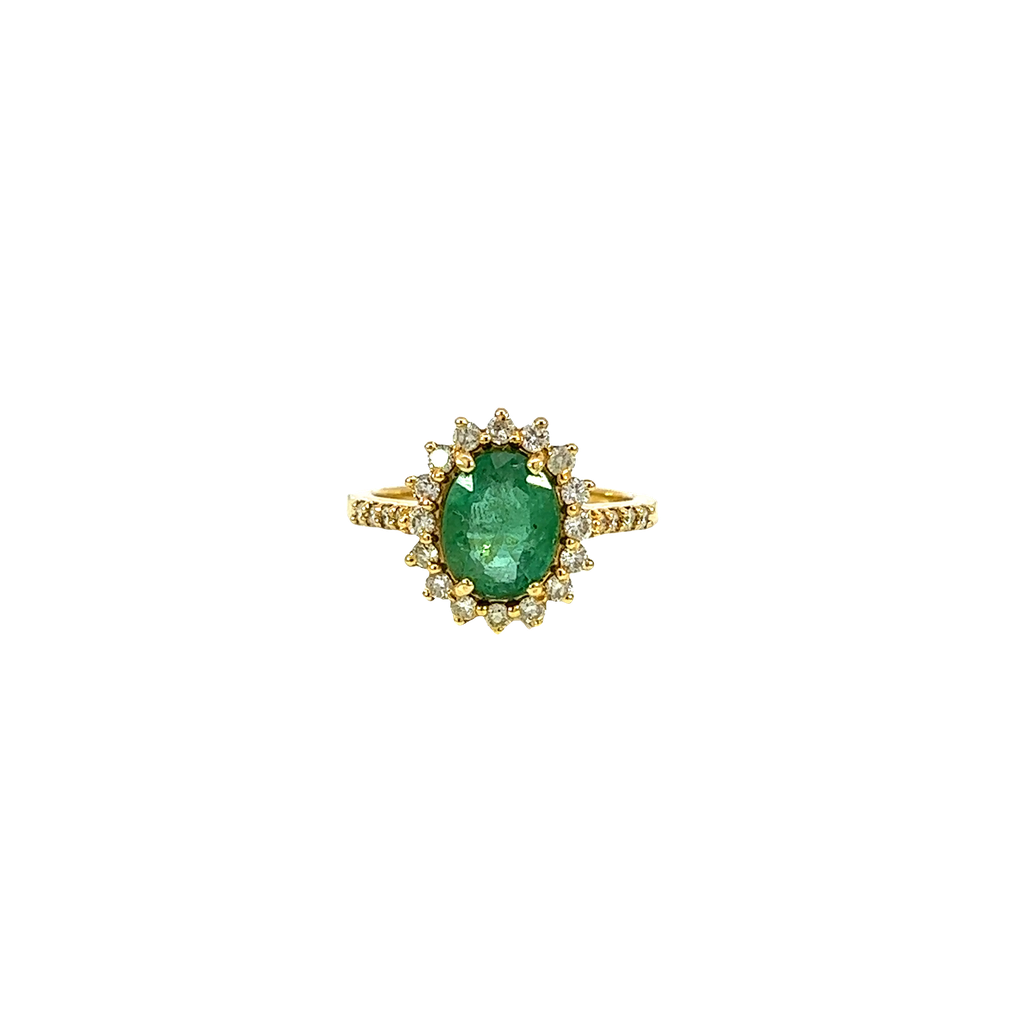 14K Yellow Gold Diamond and Emerald Fashion Ring