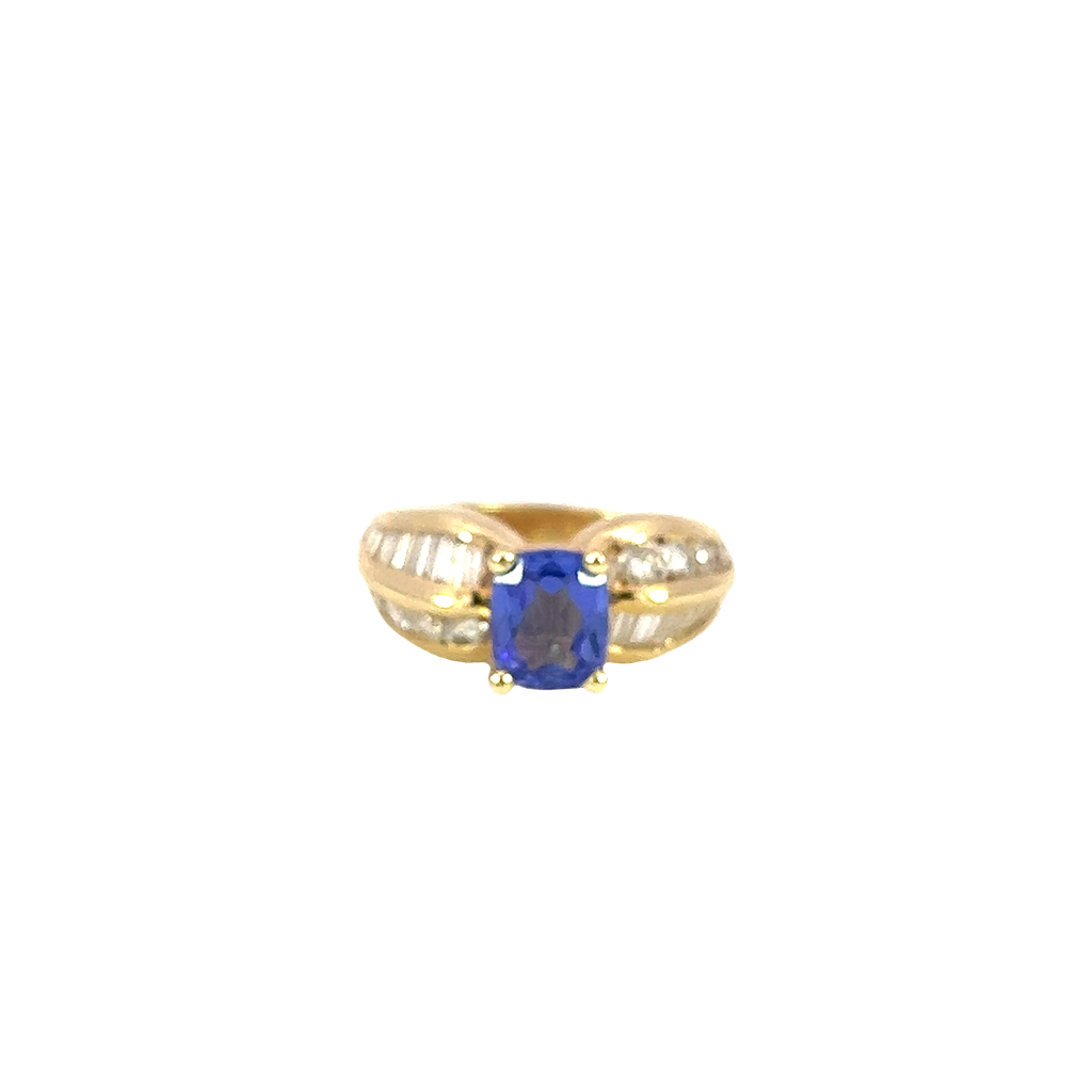 14K Yellow Gold Diamond and Tanzanite Fashion Ring