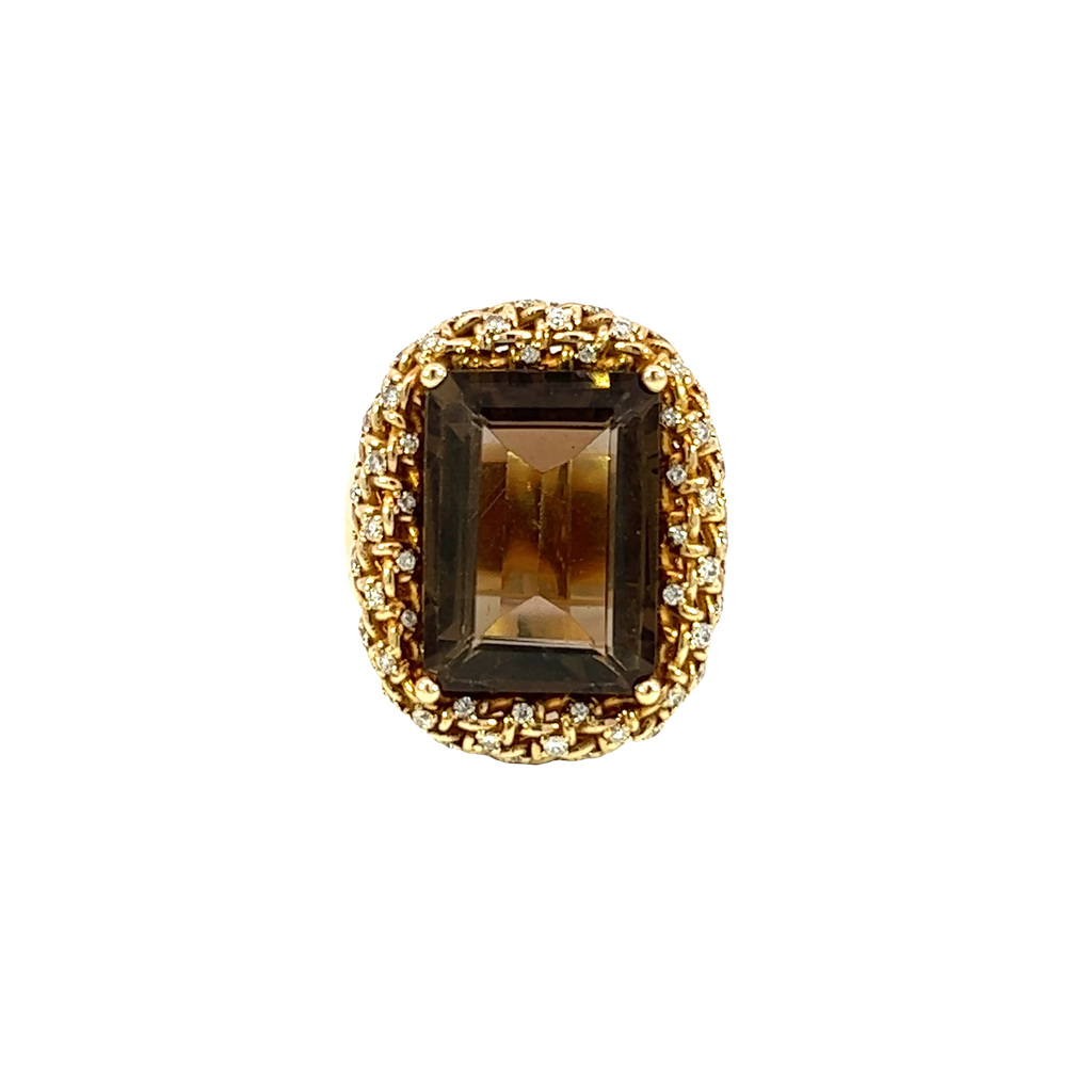 14K Yellow Gold Diamond and Topaz Cocktail Ring