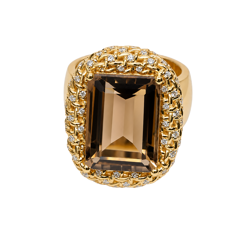 14K Yellow Gold Diamond and Topaz Cocktail Ring