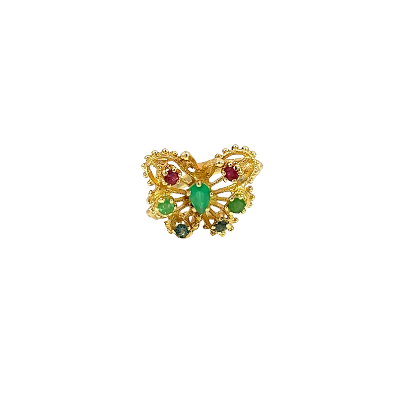 14K Yellow Gold Emerald Ruby and Sapphire Fashion Ring