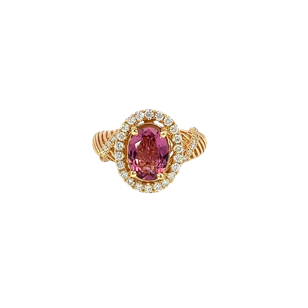 14K Yellow Gold Pink Sapphire and Diamond Ring