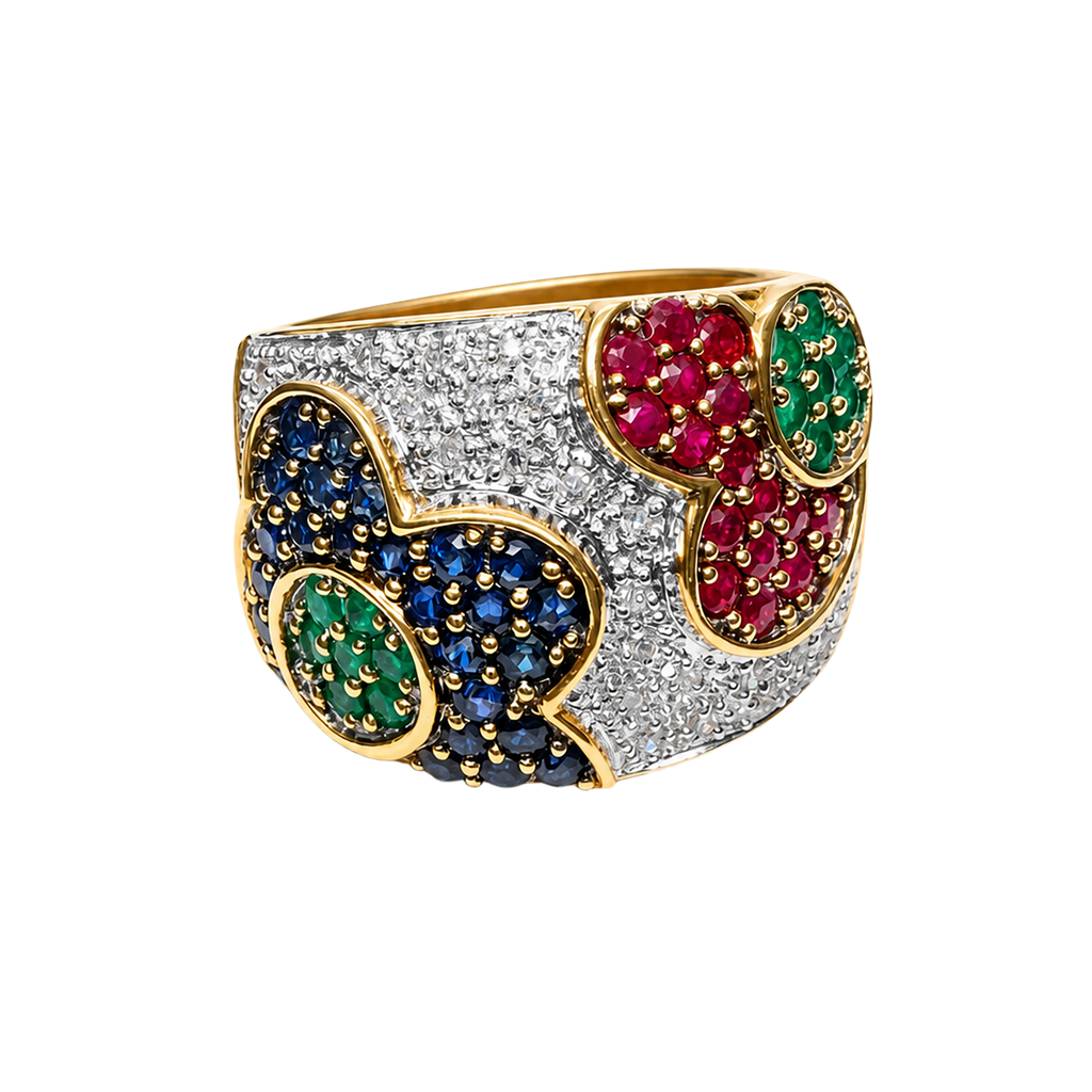 14K Yellow Gold Diamond and Emerald Cocktail Ring