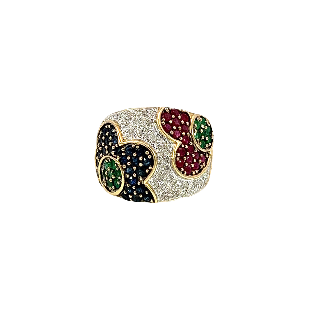 14K Yellow Gold Diamond and Emerald Cocktail Ring