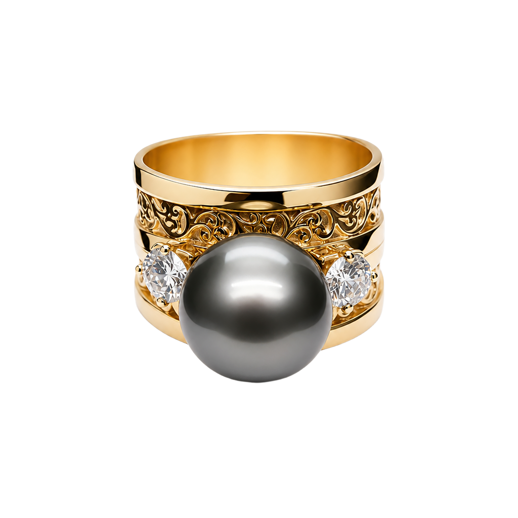 14K Yellow Gold Diamond and Pearl Cocktail Ring