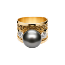 14K Yellow Gold Diamond and Pearl Cocktail Ring