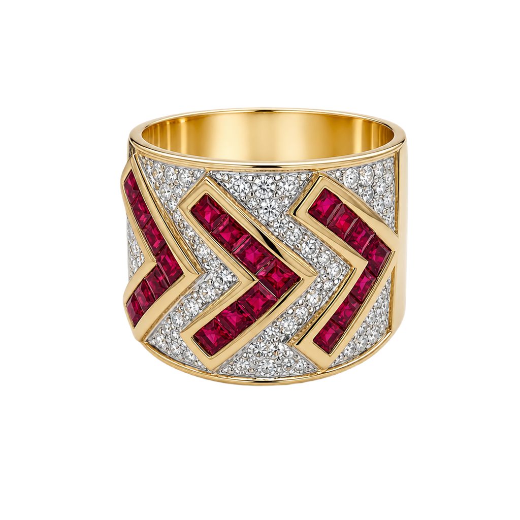 14K Yellow Gold Diamond and Ruby Cocktail Ring