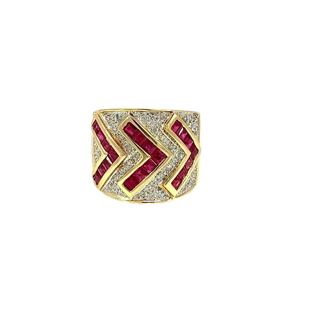 14K Yellow Gold Diamond and Ruby Cocktail Ring