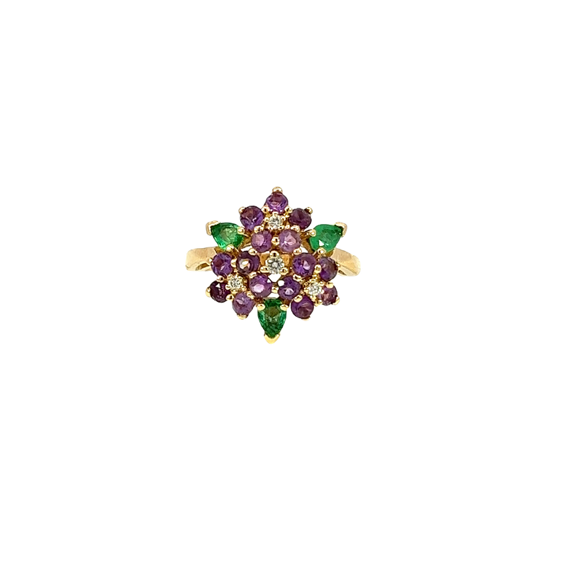 14K Yellow Gold Amethyst and Diamond Cocktail Ring