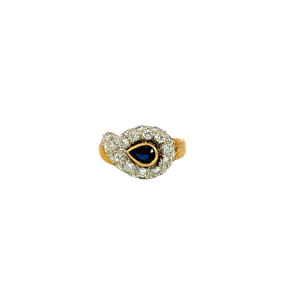 18K Two-Tone Gold Diamond and Sapphire Fashion Ring