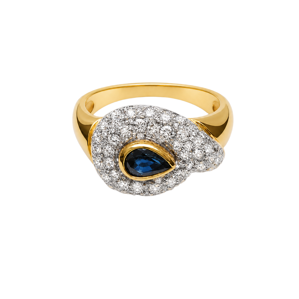 18K Two-Tone Gold Diamond and Sapphire Fashion Ring