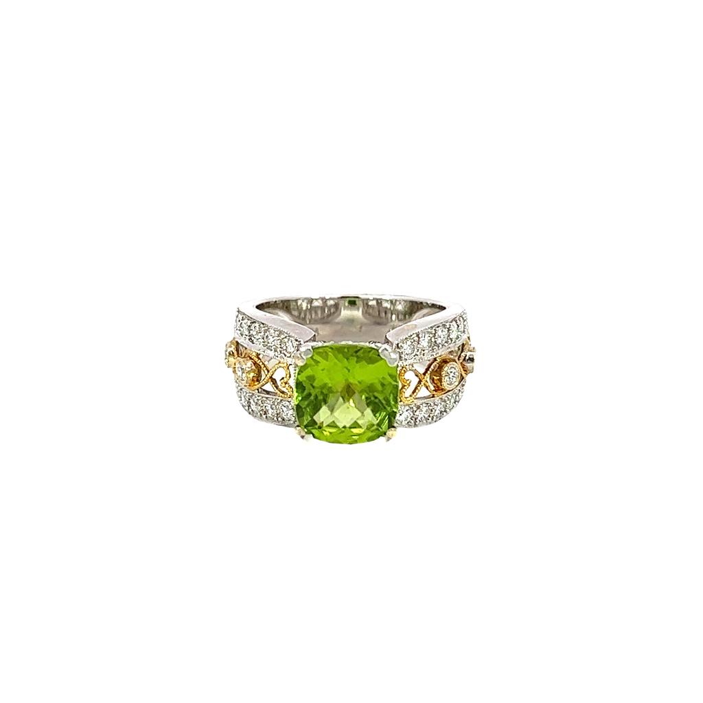 18K Two-Tone Gold Diamond and Peridot Fashion Ring