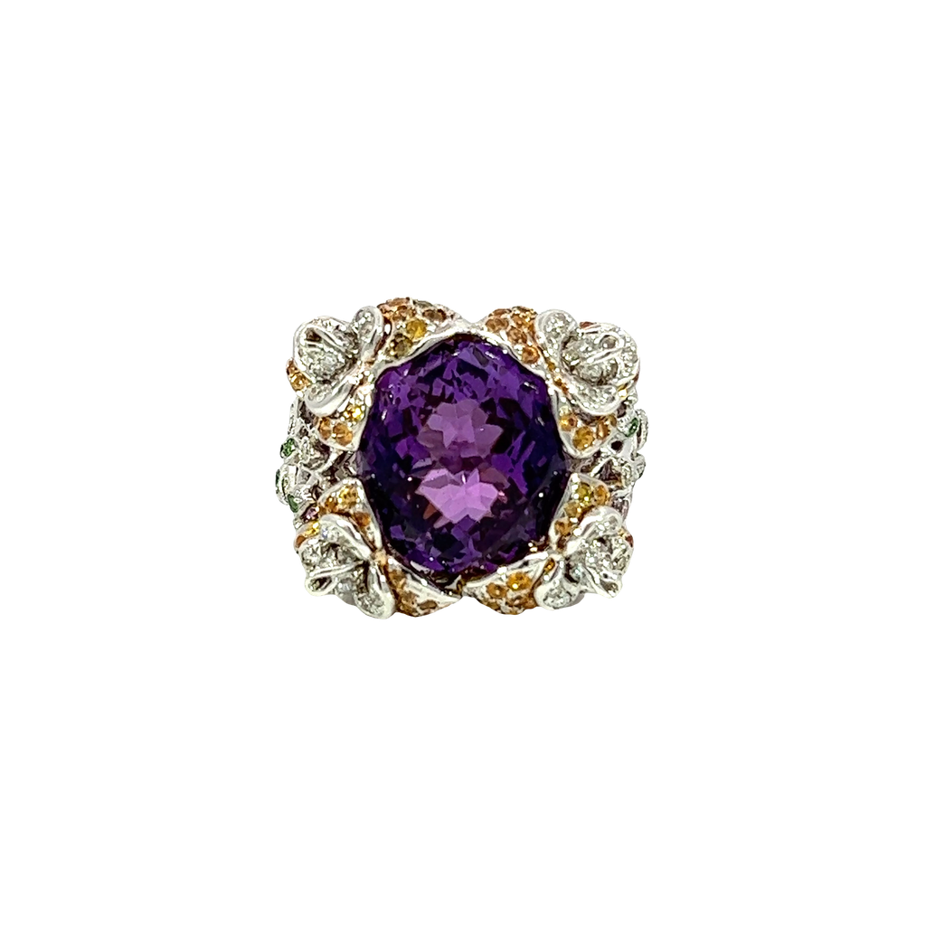 18K Two-Tone Gold Amethyst and Diamond Cocktail Ring