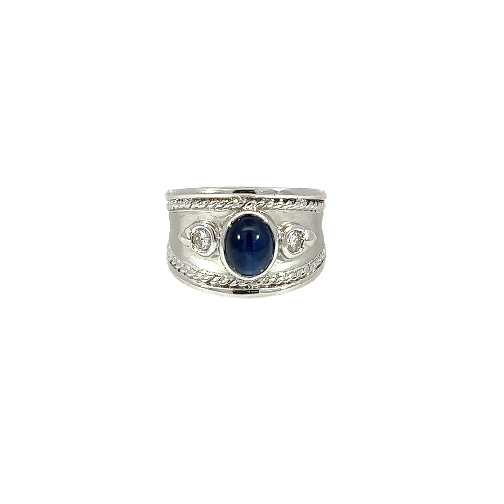 18K White Gold Diamond and Cabochon Sapphire Ring