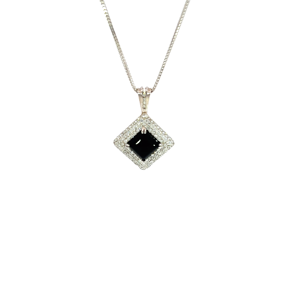 18K White Gold Onyx and Diamond, 1.00ct tw Pendant